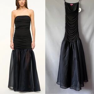 STAUD NWT Liya Black Strapless Flowy Organza Black Navy Small Maxi Dress small